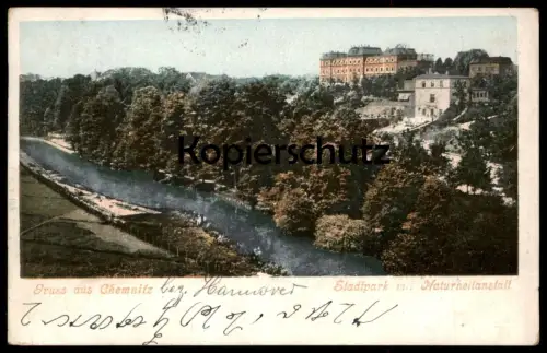 ALTE POSTKARTE GRUSS AUS CHEMNITZ STADTPARK MIT NATURHEILANSTALT 1900 Park parc Ansichtskarte cpa postcard AK