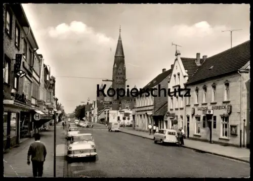 ÄLTERE POSTKARTE RHEINE IBBENBÜRENER STRASSE ZOO WEBER LEBENSMITTEL BÜCKER BAUSTOFFE MÖLLER OVERESCH ESSO TANKSTELLE AK