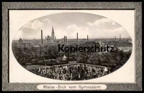 ALTE PASSEPARTOUT POSTKARTE RHEINE BLICK VOM GYMNASIUM Schule school école Friedhof cemetery cimetière Ansichtskarte AK