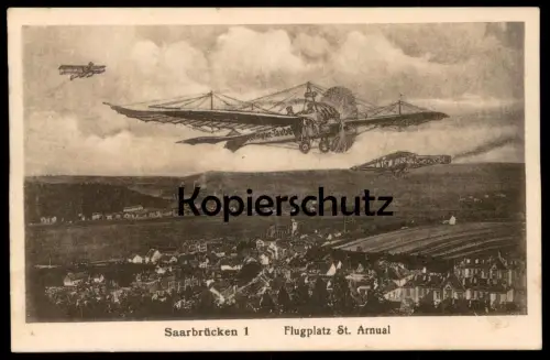 ALTE POSTKARTE SAARBRÜCKEN 1 FLUGPLATZ ST. ARNUAL FLUGZEUG RUMPLER-TAUBE airplane avion airport Ansichtskarte AK cpa