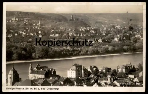 ALTE POSTKARTE KÖNIGSWINTER AM RHEIN MIT BLICK AUF BAD GODESBERG DER DEUTSCHE RHEIN Ansichtskarte postcard AK cpa