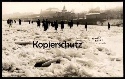 ALTE POSTKARTE MAINZ ZUGEFRORENER RHEIN KÖLN-DÜSSELDORFER RHEINDAMPFSCHIFFFAHRT 1929 postcard Ansichtskarte cpa AK