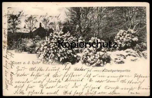 ALTE POSTKARTE ESSEN AN DER RUHR STADTGARTENPARTHIE IM WINTER Stadtgartenpartie Schnee postcard AK Ansichtskarte cpa