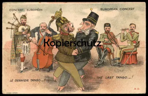 ALTE POSTKARTE VERMENSCHLICHTE SCHWEINE HUMANISED PIGS COCHON HUMANISE Politik Satire Europa postcard dance last tango