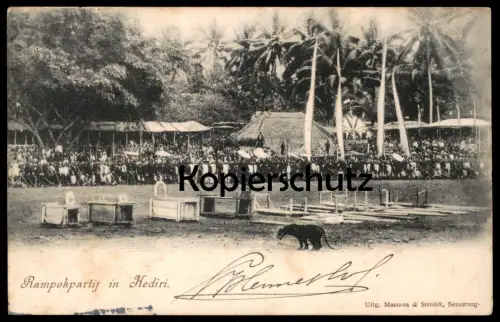 ALTE POSTKARTE RAMPOKPARTIJ IN KEDIRI Leopard Tiger Jaguar Panther Java hunting Jagd Indonesia AK Ansichtskarte postcard