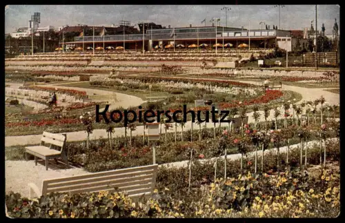 ALTE POSTKARTE BLICK AUF DIE GROSSE RESTAURATIONS-TERRASSE IM NEU GESCHAFFENEN TERRASSENGARTEN SOMMERSCHAU 1932 BERLIN