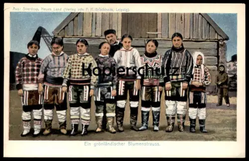 ALTE POSTKARTE EIN GRÖNLÄNDISCHER BLUMENSTRAUSS GRÖNLAND OTTO SVERDRUP NEUES LAND Tracht traditional costume Kaloallit