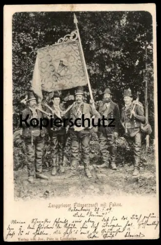 ALTE POSTKARTE LENGGRIESER FLÖSSERZUNFT MIT FAHNE Flösser Lenggries AK cpa postcard Ansichtskarte