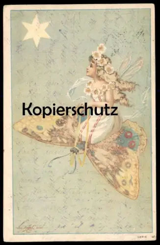ALTE POSTKARTE MÄDCHEN MIT SCHMETTERLINGSFLÜGEL AUF SCHMETTERLING PAPILLON FEE ELFE butterfly Fantasie AK Ansichtskarte