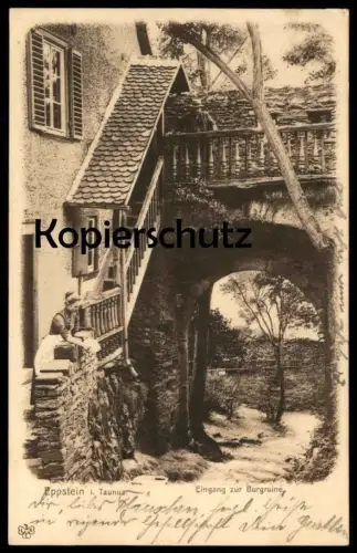 ALTE POSTKARTE EPPSTEIN IM TAUNUS EINGANG ZUR BURGRUINE Frau woman femme AK Ansichtskarte cpa postcard
