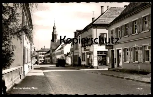 ALTE POSTKARTE GERMERSHEIM PFALZ SHELL TANKSTELLE VIVIL-AUTOMAT TEXTIL REMBOR LEBENSMITTEL JAKOB KONRAD Ansichtskarte