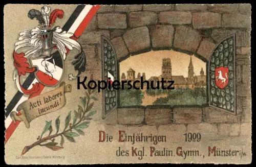 ALTE POSTKARTE MÜNSTER DIE EINJÄHRIGEN 1909 DES KÖNIGLICHEN GYMNASIUM PAULINUM Studentika Studentica cpa AK