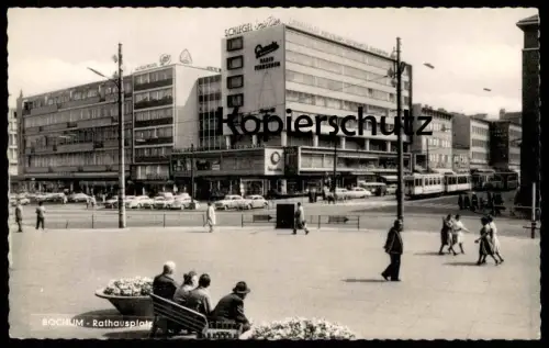 ÄLTERE POSTKARTE BOCHUM RATHAUSPLATZ SCHLEGEL DEIN BIER beer Constructa Strassenbahn tramway Ansichtskarte cpa postcard