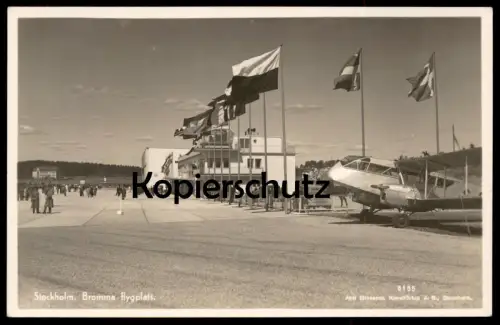 ALTE POSTKARTE STOCKHOLM BROMMA FLYGPLATS DRAGON AIRPLANE DE HAVILLAND D.H. 84 Doppeldecker Flughafen airport sweden AK