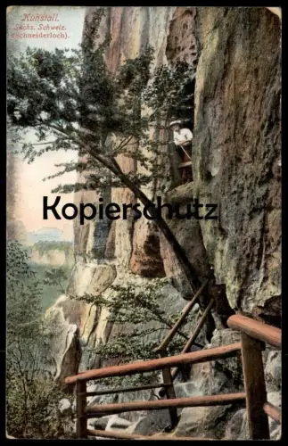 ALTE POSTKARTE KUHSTALL SCHNEIDERLOCH SÄCHSISCHE SCHWEIZ Frau woman climber Wanderin Bad Schandau Kirnitzschtal postcard