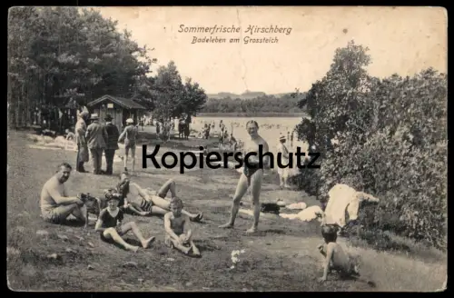 ALTE POSTKARTE HIRSCHBERG BADELEBEN AM GROSSTEICH Machovo jezero Bad bath bathing Stare Splavy Böhmen ceska republika AK