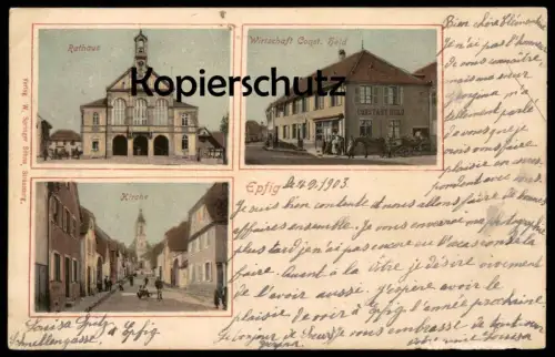 ALTE POSTKARTE EPFIG RATHAUS WIRTSCHAFT CONSTANTIN HELD KIRCHE ELSASS Alsace AK postcard Ansichtskarte cpa