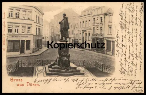 ALTE POSTKARTE GRUSS AUS DÜREN 1899 DÜRENER VOLKSZEITUNG FRANZ CLEMENS MÖBEL JAKOB MECHERNICH cpa Ansichtskarte postcard
