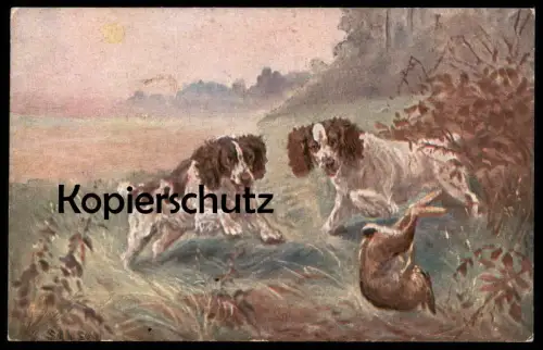 ALTE POSTKARTE EM. SAMSON JAGD HUNDE HASE STEMPEL ZIVILGEFANGENER SENNELAGER KRIEGSGEFANGENER chasse hunting dogs AK cpa