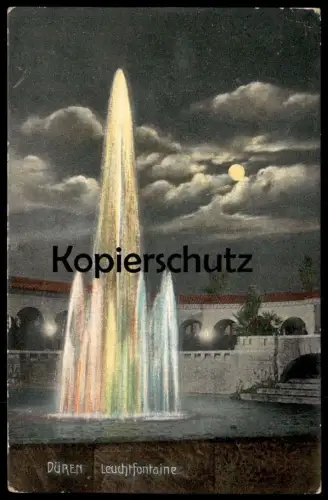ALTE POSTKARTE DÜREN LEUCHTFONTAINE Brunnen bei Nacht Mond moon lune Fontaine Fountain cpa Ansichtskarte postcard AK