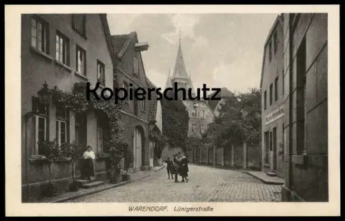 ALTE POSTKARTE WARENDORF LÜNIGERSTRASSE Lüningerstrasse Lüninger Str. Metzgerei Hermann Brune postcard Ansichtskarte cpa