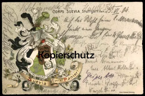ALTE POSTKARTE CORPS SUEVIA STUTTGART STUDENTIKA STUDENTICA CORPS SUEVIA NACH NORMANNIA HANNOVER FRANZ SCHEINER VERLAG