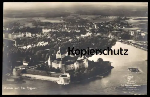 ALTE POSTKARTE KALMAR SLOTT FRAN FLYGPLAN Schloss castle chateau Fliegeraufnahme Luftbild Schweden Sweden Ansichtskarte