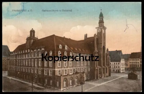 ALTE POSTKARTE FRANKFURT AN DER ODER RATHAUS NORD- UND OSTSEITE VERFASSER BESCHREIBT ANKUNFT IN DER GARNISON