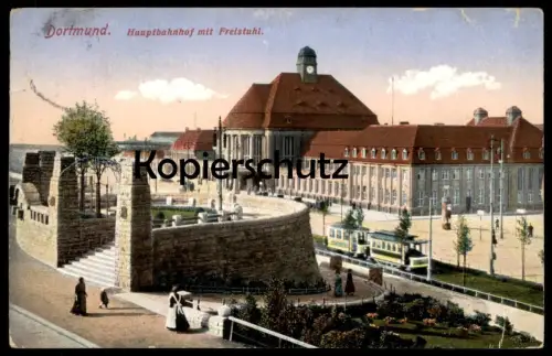 ALTE POSTKARTE DORTMUND HAUPTBAHNHOF MIT FREISTUHL Bahnhof gare station Strassenbahn tram Ansichtskarte AK postcard cpa