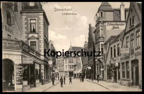 ALTE POSTKARTE DELMENHORST LANGESTRASSE GESCHÄFT BRANDENBUSCH MÜLLER NEUGARTEN DELMENHORSTER BANK Ansichtskarte postcard
