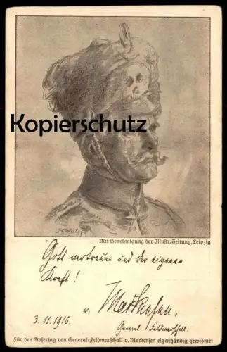 ALTE POSTKARTE GENERALFELDMARSCHALL VON MACKENSEN OPFERTAG BRAUNSCHWEIG EIGENHÄNDIG GEWIDMET Totenschädel skull postcard