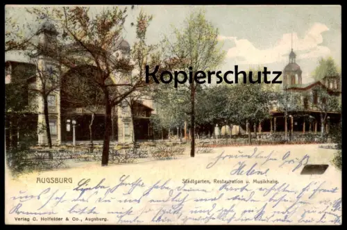 ALTE POSTKARTE AUGSBURG STADTGARTEN RESTAURATION MUSIKHALLE Restaurant Ansichtskarte postcard cpa AK