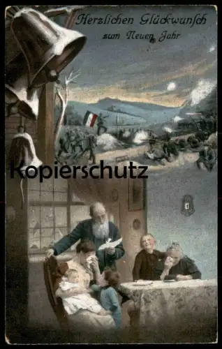 ALTE POSTKARTE HERZLICHEN GLÜCKWUNSCH ZUM NEUEN JAHR TRAUER SCHLACHTFELD SCHLACHT GEFALLENER VERLUST GRIEF DOULEUR cpa