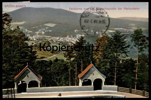 ALTE POSTKARTE BADEN-BADEN PANORAMA VON DER AUSSICHTSPLATTE DER MERKURBAHN Ansichtskarte postcard cpa AK