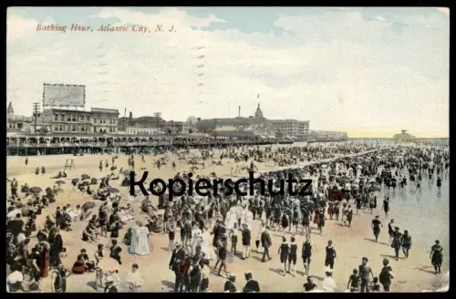 ALTE POSTKARTE ATLANTIC CITY BATHING HOUR BATH beach plage Strand Badeanzug clothes swimsuit cpa postcard Ansichtskarte