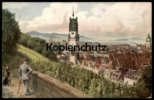 ALTE POSTKARTE FREIBURG IM BREISGAU VOM SCHLOSSBERG GESEHEN HEINRICH HOFFMANN HUND Boxer Schnauzer ? dog postcard cpa