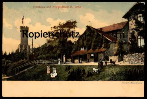 ALTE POSTKARTE FORSTHAUS UND KRIEGERDENKMAL JENA Jäger hunter chasseur Ansichtskarte postcard cpa AK