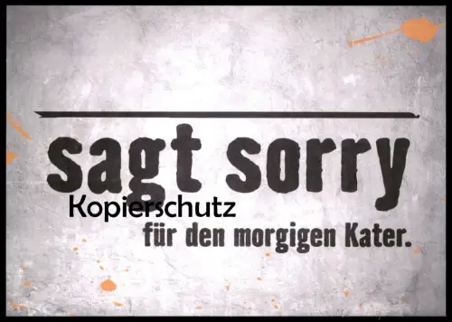 POSTKARTE SAGT SORRY FÜR DEN MORGIGEN KATER HORNBACH ALKOHOL beer alcohol bière alcool Ansichtskarte postcard cpa AK