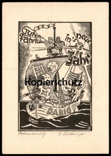 ALTE KÜNSTLER POSTKARTE BREMEN DABIG FEDERZEICHNUNG SIGN. GÜNTHER BRUCKMEYER GB NEUJAHR Ansichtskarte postcard AK cpa