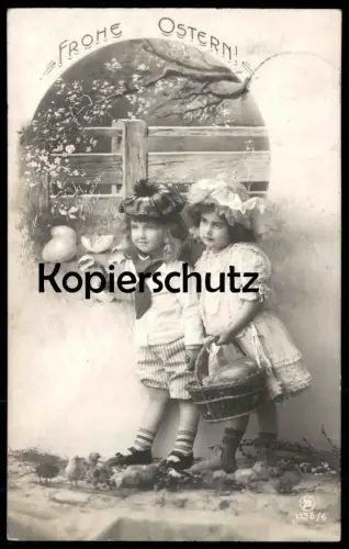ALTE POSTKARTE FROHE OSTERN KINDER MÄDCHEN Hüte enfants children girl girls easter egg Eier postcard Ansichtskarte