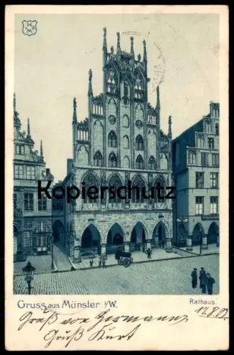 ALTE KÜNSTLER POSTKARTE GRUSS AUS MÜNSTER WESTFALEN RATHAUS 1903 Ansichtskarte