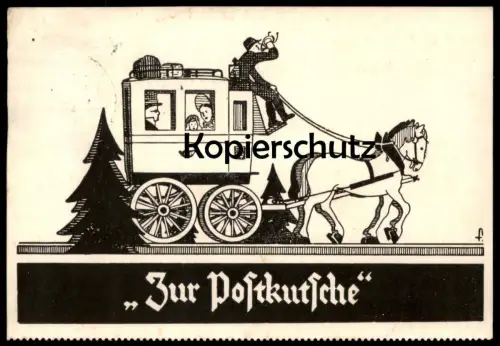 ALTE POSTKARTE PFORZHEIM ZUR POSTKUTSCHE AM LEOPOLDPLATZ 1938 Diligence Post Postkoets stagecoach postcard Ansichtskarte