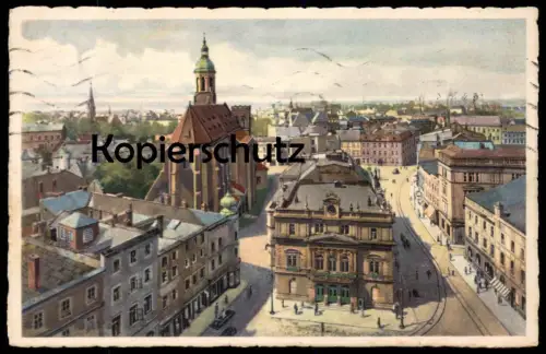 ALTE POSTKARTE TROPPAU OBERRING MIT THEATER UND PFARRKIRCHE OPAVA HORNI NAMESTI SUDETEN Tschechien Ansichtskarte