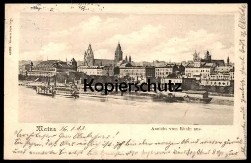 ALTE PASSEPARTOUT POSTKARTE MAINZ ANSICHT VOM RHEIN AUS DAMPFER SCHIFF PANORAMA Ansichtskarte postcard cpa AK