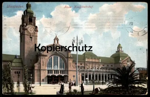 ALTE POSTKARTE WIESBADEN NEUER HAUPTBAHNHOF GÄRTNER gardener horticulteur Bahnhof gare station Ansichtskarte postcard