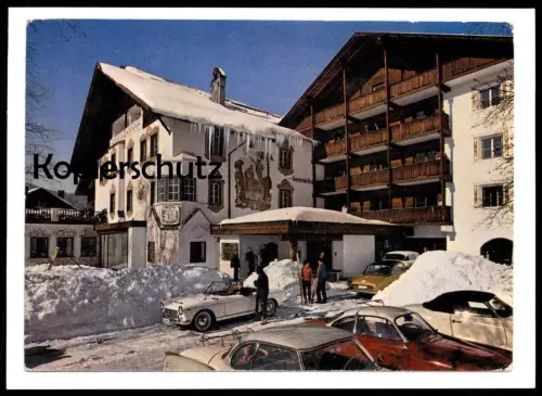 POSTKARTE HOTEL KARWENDELHOF SEEFELD TIROL KARMANN GHIA CABRIO SONNENUHR Sundial cadran Solaire Ansichtskarte cpa