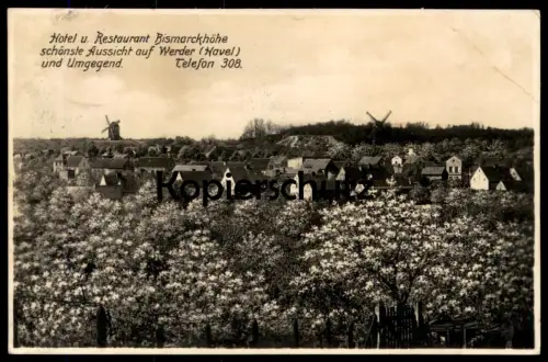 ALTE POSTKARTE HOTEL & RESTAURANT BISMARCKHÖHE AUSSICHT AUF WERDER WINDMÜHLE moulin windmill Ansichtskarte cpa postcard
