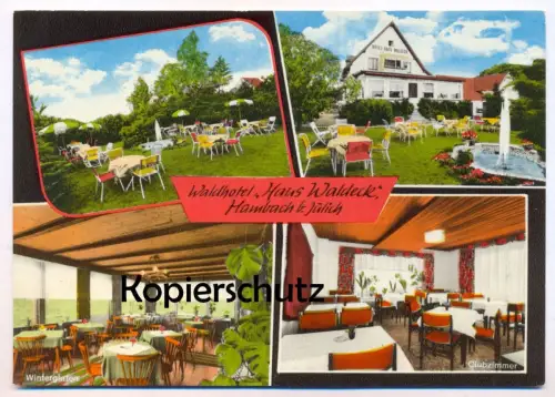 ÄLTERE POSTKARTE HAMBACH BEI JÜLICH WALDHOTEL HAUS WALDECK BEI STETTERNICH Niederzier Wildspezialitäten Elch Bär Löwe