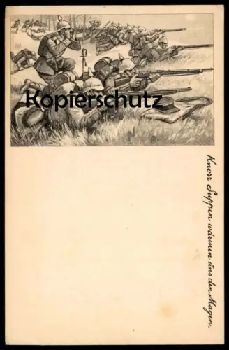 ALTE POSTKARTE SOLDATEN IM GEFECHT 1. WELTKRIEG FELDPOSTKARTE WERBUNG FÜR KNORR SUPPEN WÄRMEN UNS DEN MAGEN cpa postcard