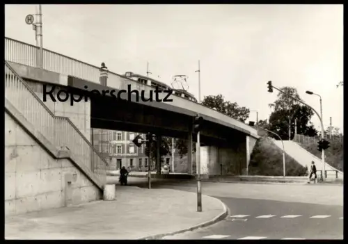 ÄLTERE POSTKARTE FRANKFURT ODER STRASSENBAHNBRÜCKE ÜBER DIE HEINRICH-HILDEBRANDT-STRASSE STRASSENBAHN tram tramway